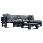 vidaXL Salon de jardin palette 4 Pièces avec coussins gris bois