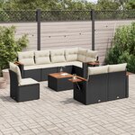 vidaXL Salon de jardin 9 Pièces avec coussins noir résine tressée