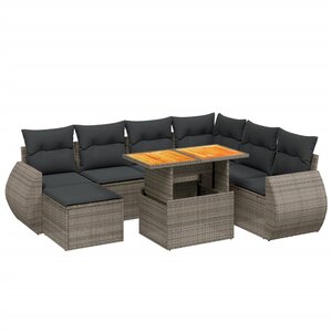 vidaXL Salon de jardin 8 Pièces avec coussins gris résine tressée