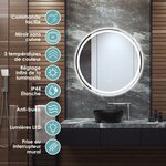 Miroir de salle de bain led ø 60 cm avec 3 eclairages interrupteur tactile et fonction anti-buée 20_0008910