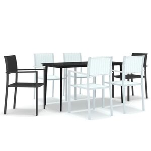vidaXL Ensemble à manger de jardin 7 Pièces Noir et blanc