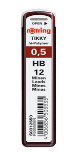 rOtring Tikky Recharge mines pour porte-mines  0 5mm - HB  étui de 12 mines
