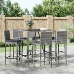 vidaXL Ensemble de bar de jardin 7 Pièces avec coussins gris poly rotin