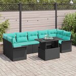 vidaXL Ensemble de canapé de jardin avec coussin 8 Pièces Noir Poly rotin