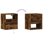 vidaXL Table de chevet murale avec lumières LED chêne fumé