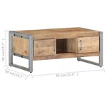vidaXL Table basse 95x50x40 cm Bois de manguier brut
