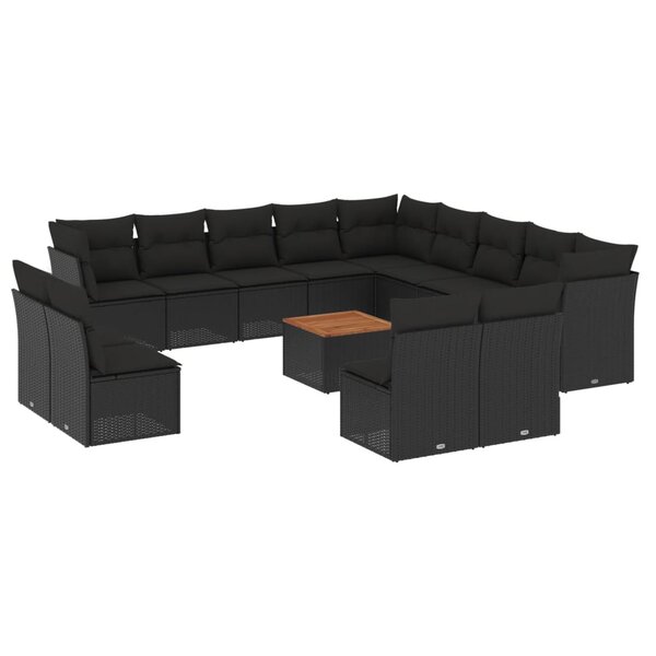 vidaXL Salon de jardin avec coussins 14 Pièces noir résine tressée