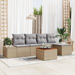 vidaXL Canapé de jardin 6 pièces avec coussins Beige Poly Rattan Acacia