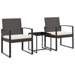 vidaXL Ensemble à manger de jardin avec coussins 3 Pièces marron rotin PP