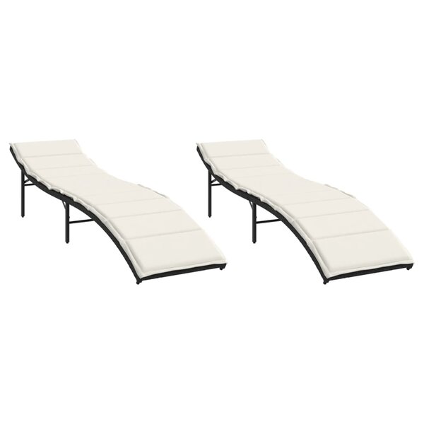 vidaXL Chaises longues lot de 2 avec coussins noir résine tressée