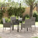 vidaXL Ensemble de Salle à Manger de Jardin 5 Pièces avec Coussins Gris Poly Rattan
