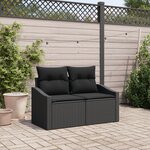 Canapé de jardin 2 places vidaXL avec rangement et coussins en poly Rattan noir