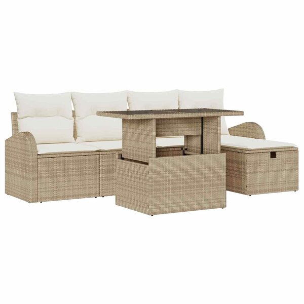 vidaXL Ensemble de canapé de jardin 6 Pièces Beige Poly rotin