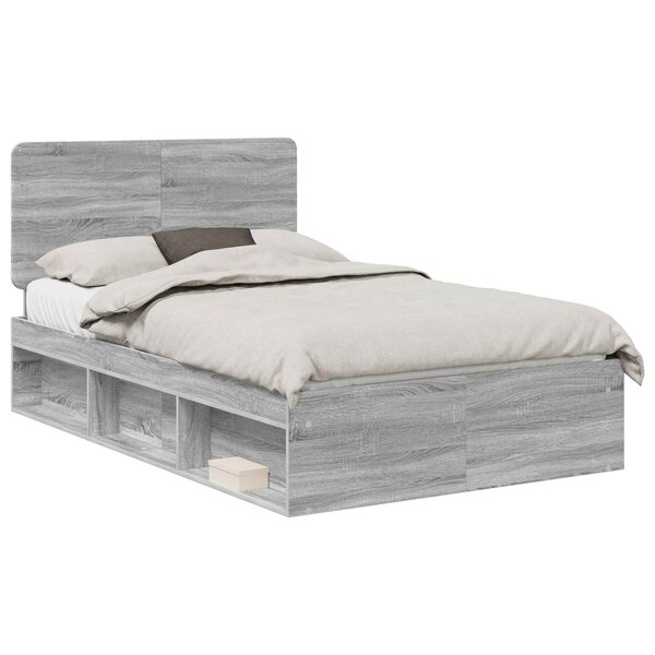 vidaXL Cadre de lit Gris Sonoma 135 x 190 cm Pin massif
