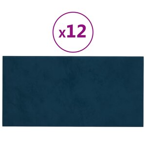 vidaXL Panneaux muraux 12 Pièces Bleu 60x30 cm Velours 2 16 m²