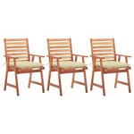 vidaXL Chaises à manger d'extérieur lot de 3 et coussins Acacia massif