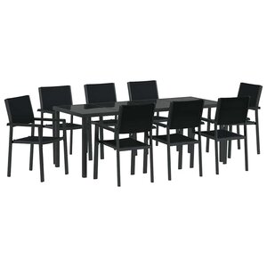 vidaXL Ensemble de salle à manger pour jardin 9 Pièces Noir