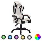 Chaise fauteuil siège pivotante de bureau informatique étude de jeux vidéo avec LED RVB et similicuir multicolore 02_0024198