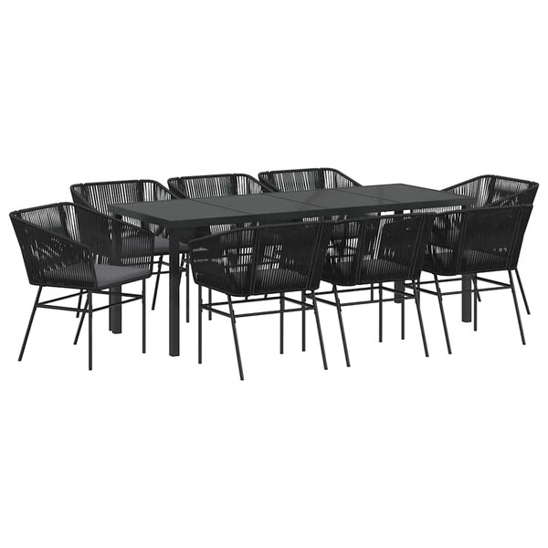 vidaXL Ensemble de salle à manger pour jardin avec coussin 9 Pièces Noir