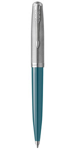 PARKER 51 Stylo Bille  Résine Bleu canard et Capuchon inox poli  Recharge noire pointe moyenne  Coffret cadeau