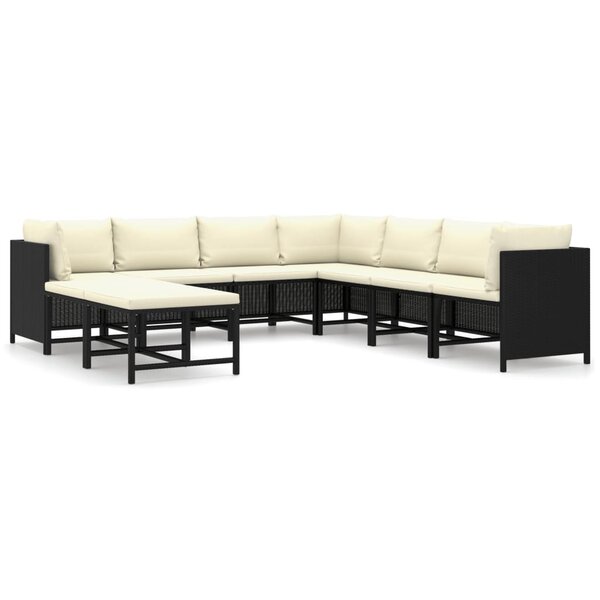 vidaXL Salon de jardin 9 Pièces avec coussins Résine tressée Noir
