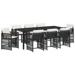 vidaXL Ensemble de salle à manger de jardin 9 pièces avec coussins en rattan noir
