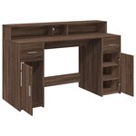 Bureau table poste de travail meuble d'ordinateur informatique étude et lumières LED chêne bois d'ingénierie brun 02_0023792