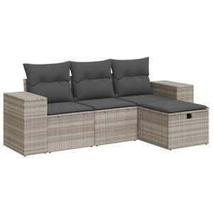 vidaXL Salon de jardin 4 Pièces avec coussins gris clair résine tressée