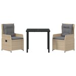 vidaXL Ensemble de salle à manger pour jardin 3 Pièces Beige polyrotin