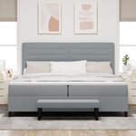 vidaXL Lit Box Spring avec matelas et banc gris clair 200x200 cm tissu