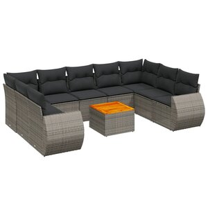 vidaXL Salon de jardin avec coussins 10 Pièces gris résine tressée