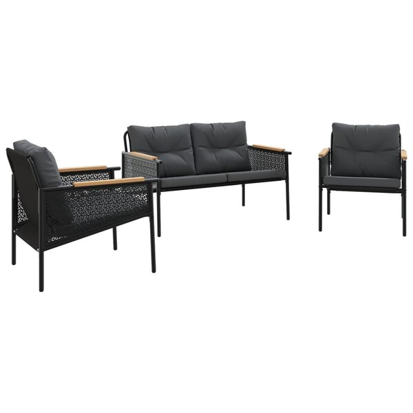 vidaXL Ensemble de meubles de balcon avec coussins 3 Pièces noir acier