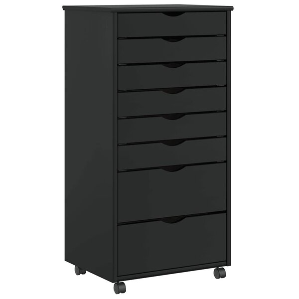 vidaXL Armoire roulante avec tiroirs MOSS noir bois de pin solide