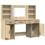 Ensemble de table de maquillage 3 pièces vidaXL en bois d'ingénierie chêne Sonoma