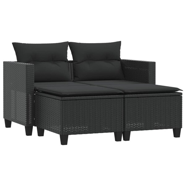 vidaXL Canapé de jardin 2 places avec tabourets noir résine tressée