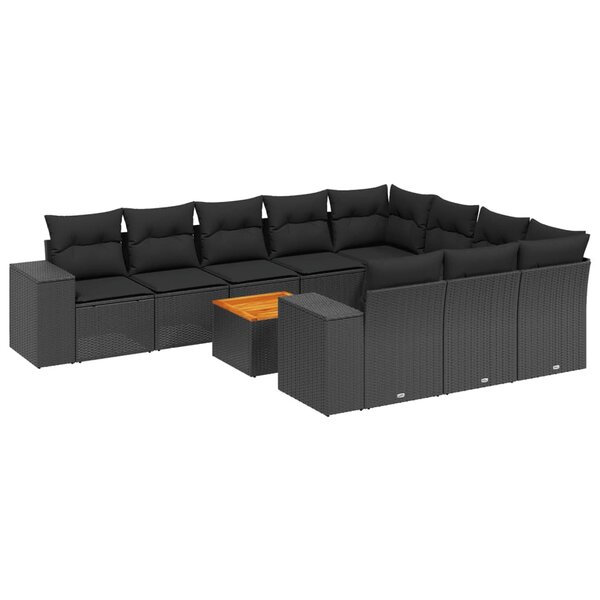 vidaXL Salon de jardin 11 Pièces avec coussins noir résine tressée