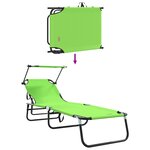 vidaXL Set de 2 Chaises Longues Pliantes avec Auvent Vert en Tissu Oxford 600D
