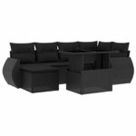 vidaXL Salon de jardin 7 Pièces avec coussins noir résine tressée