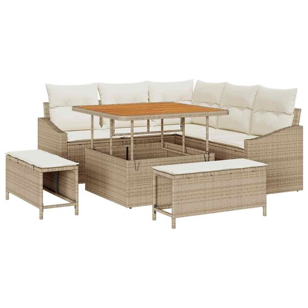 vidaXL Ensemble de canapé de jardin avec coussin 8 Pièces Beige  Crème