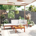 vidaXL Salon de jardin 4 Pièces avec coussins Crème Bois d'acacia solide