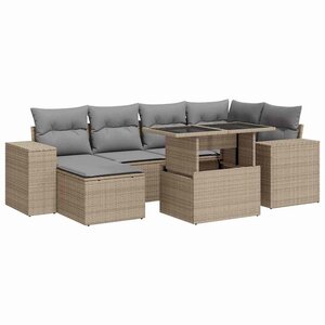 vidaXL Salon de jardin avec coussins 7 Pièces beige résine tressée