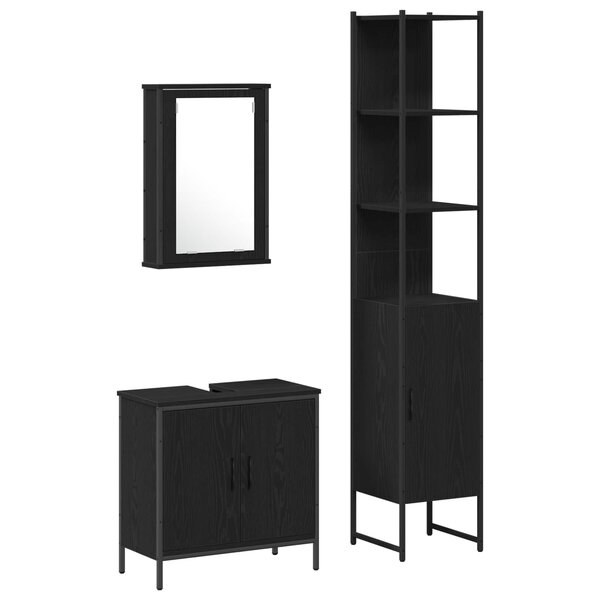 vidaXL Ensemble de mobilier de salle de bain avec étagère 3 Pièces Noir