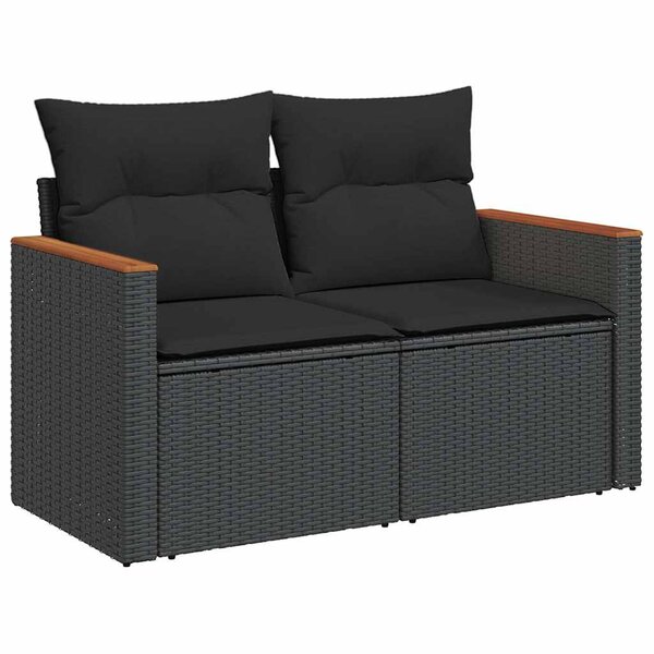 vidaXL Canapé de jardin avec coussins 2 places noir résine tressée