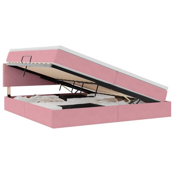 vidaXL Lit de rangement LED avec matelas Rose 200 x 200 cm Velours