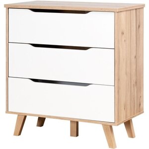 Commode 3 tiroirs - chêne et blanc mat - Pieds en massif - Scandinave 80 cm - VANKKA