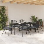 vidaXL Ensemble de salle à manger de jardin 7 pièces avec coussins Noir Poly Rattan