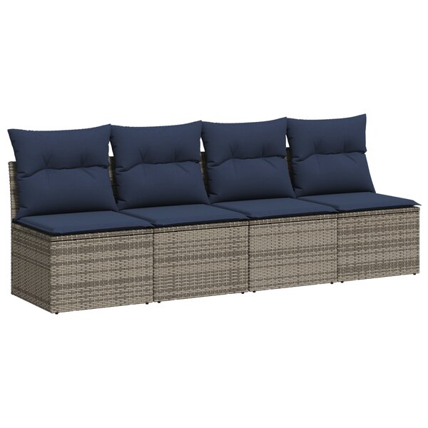 vidaXL Canapé de jardin 4 places avec coussins gris résine tressée