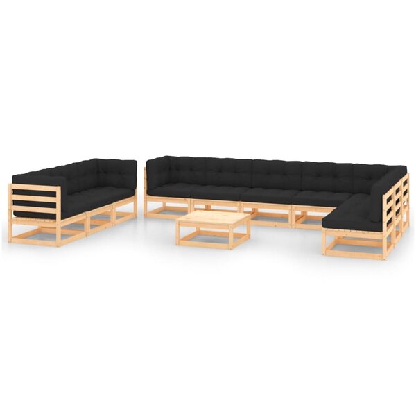 vidaXL Salon de jardin 11 Pièces avec coussins anthracite Pin massif