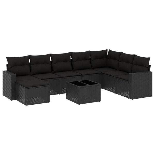vidaXL Salon de jardin 9 Pièces avec coussins noir résine tressée