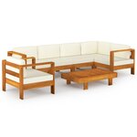 vidaXL Salon de jardin 7 Pièces avec coussins blanc crème Bois d'acacia